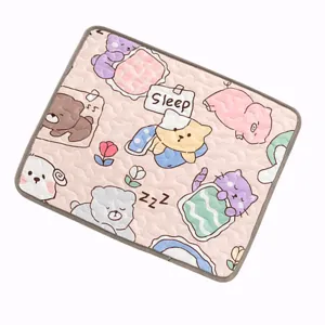 Cute cartoon print pet sleeping mat soft pink dog and cat resting pad for all seasons