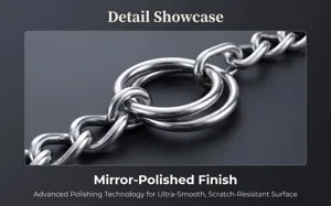 Stainless steel dog chain collar detail view, mirror polished pet training P-chain.