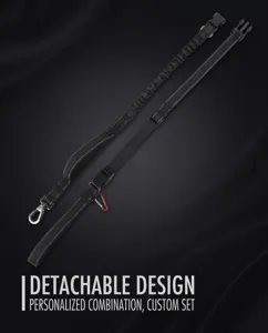 Detailed view of the black multi-functional dog leash with elastic buffer and buckle.