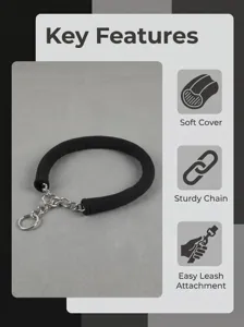 Stainless steel dog P-chain training collar with soft protective cover and sturdy metal chain.