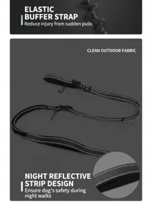 Multifunctional dog leash featuring elastic buffer strap and night reflective design.
