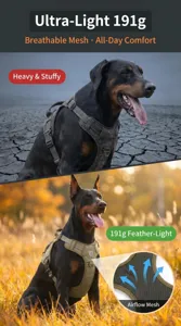 Tactical dog harness detail showcasing breathable mesh material and lightweight 191g design.