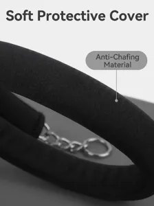 Detail close-up view of dog training collar soft protective cover with stainless steel chain.