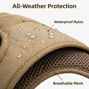 Detailed shot of tactical dog harness waterproof nylon breathable mesh outdoor pet accessory