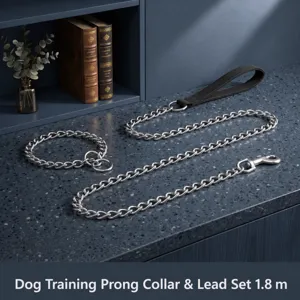 Stainless Steel Dog Training Chain Leash Set Heavy Duty Metal Pet P-Chain Collar 1.8M