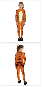 Kids tiger costume 3D digital print animal bodysuit for stage party performance and cosplay.