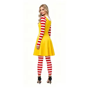 Halloween party cosplay costume red yellow striped dress women stage performance outfit