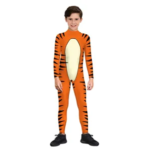 Kids Animal Tiger Stripe 3D Print Long Sleeve Jumpsuit Stage Party Performance Outfit
