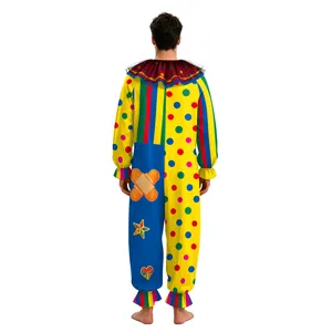 Men's Classic Halloween Clown Jumpsuit Colorful Stripes Polka Dots Cosplay Costume