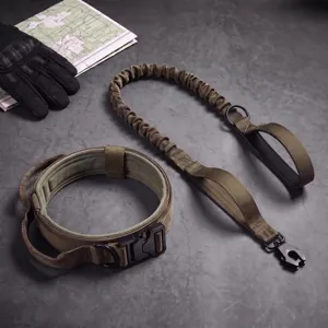 Conjunto de collar táctico y correa elástica para perros medianos grandes paseo al aire