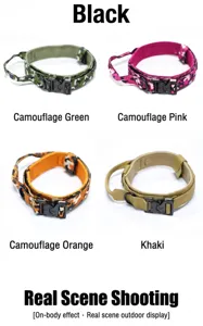 Collar de perro táctico con hebilla resistente y asa de control, nailon duradero para mascotas.