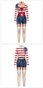 American flag print long sleeve jumpsuit sexy women's tight bodysuit streetwear party costume