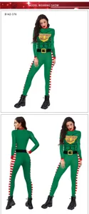 Weihnachten Elf digitaler Druck Muskel Overall Kostüm Damen Party Festkleidung Detail
