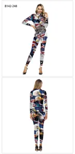Women American Flag Bald Eagle Print Long Sleeve Jumpsuit Bodysuit Party Clubwear