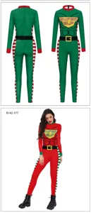 Weihnachten digitaldruck muskeloverall kostüm mit langen ärmeln und lustigem elf motiv detail.