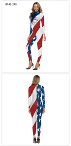 Womens Patriotic American Flag Eagle Print Long Sleeve Jumpsuit Sexy Bodycon Rompers