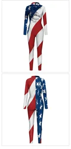 Women American Flag Eagle Print Long Sleeve Jumpsuit Sexy Slim Fit Bodysuit Romper