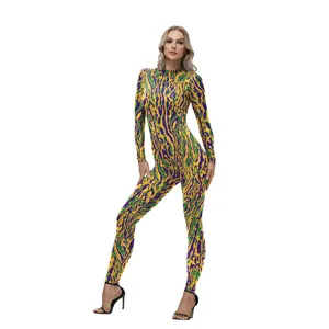 Combinaison Halloween Adulte Femme Impression Numérique Three Dimensional Graffiti Cosplay Justaucorps Manches Longues Slim Fit Costume