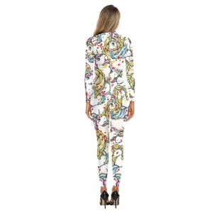 Femme Licorne Cartoon Impression 3D Manches Longues Combi-short Cosplay Halloween Fête