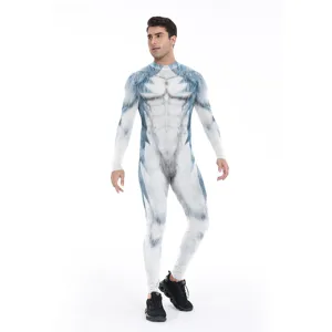 Bodysuit cosplay con stampa digitale di animali da uomo, collo tondo a maniche lunghe costume.