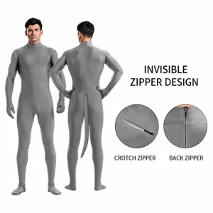Traje corporal completo gris para hombre de elastano con cremallera y entrepierna