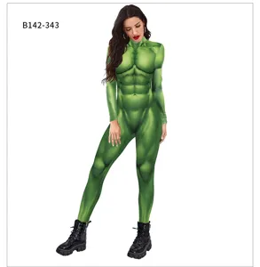 Cross-border 3D green muscle print cosplay bodysuit costume for men and women party performance