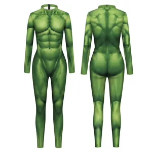 Unisex 3D Muscle Print Jumpsuit Muscular Superhero Cosplay Costume For Halloween Stage Performance Party Slim Fit Bodysuit