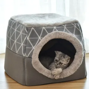 Opvouwbaar Gesloten Kattenbed Grot Warm Pluche Ruimtecapsule Kitten Huis Zacht Kussen Huisdierbenodigdheden Voor Kleine Honden Katten