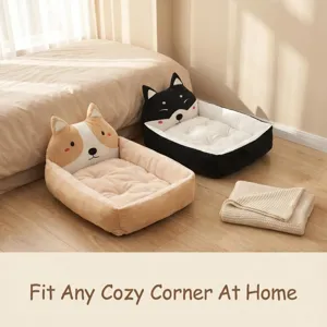 Cozy cartoon pet bed for dogs and cats, soft plush cushion for all seasons home use.