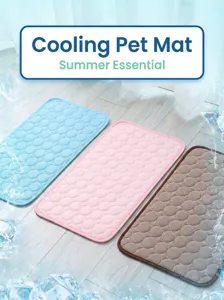 Detailed view of summer cooling pet mat with quilted ice silk fabric in three colors.