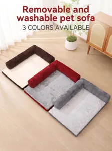 Removable washable pet sofa for dogs cats, soft plush dog bed with corduroy edge, 3 colors.