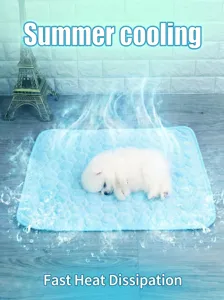 Summer cooling pet ice mat, breathable ice silk cooling pad for dogs and cats, blue sleeping bed.