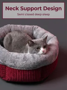 Cozy plush pet bed detail showing soft raised neck support rim and semi-closed sleeping space.
