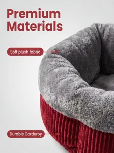 Close-up of soft plush and durable corduroy pet bed interior, offering cozy cat and dog rest.