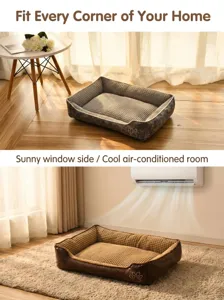 Lit pour animaux confortable chats et chiens, tissu gaufré, rebord surélevé toutes saisons.