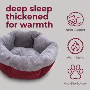Thickened plush pet bed with raised rim and anti-slip bottom for warm and cozy sleep.