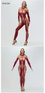 Detailed view of 3D muscle print bodysuit party costume for men and women performance