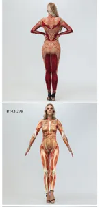 3D anatomical muscle skeleton print jumpsuit party stage performance costume for adults