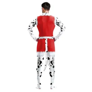 Weihnachten Dalmatiner Print Bodysuit Damen Herren Cosplay Kostüm Ganzkörper Tight Jumpsuit Polyester Spandex Party Wear Schwanz