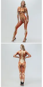 Women's 3D muscle digital print jumpsuit bodysuit Halloween party costume stage performance wear