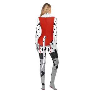 Damen Weihnachten Dalmatiner Body Cosplay Kostüm Tierprint Sexy Elastischer Jumpsuit
