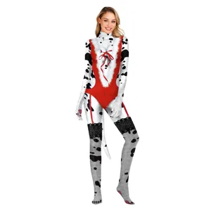 Weihnachts Dalmatiner Ganzkörper Zentai Kostüm Damen Tier Cosplay Jumpsuit Party Outfit