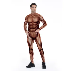 3D digital printed muscle bodysuit funny party costume stage performance apparel for adults.