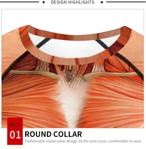 Détail t-shirt compression sport impression muscle homme, sous-vêtement fitness respirant.
