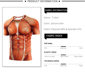 T-shirt de compression homme imprimé muscles 3D pour le fitness, le training et la course à pied.