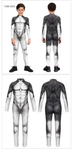 Kids animal cosplay costume digital print wolf jumpsuit stage performance outfit detail view.