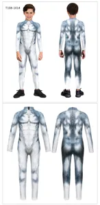 Kids animal digital print cosplay bodysuit performance costume showing detailed wolf fur design.