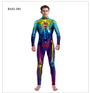 Halloween squelette humain impression numérique combinaison manches longues costume fête