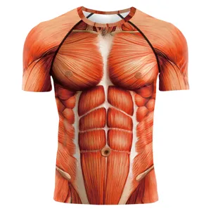 T-shirt de compression homme impression muscle 3D manches courtes sport fitness entrainement