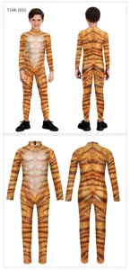 Kids tiger cosplay jumpsuit animal print performance costume full body spandex morph suit